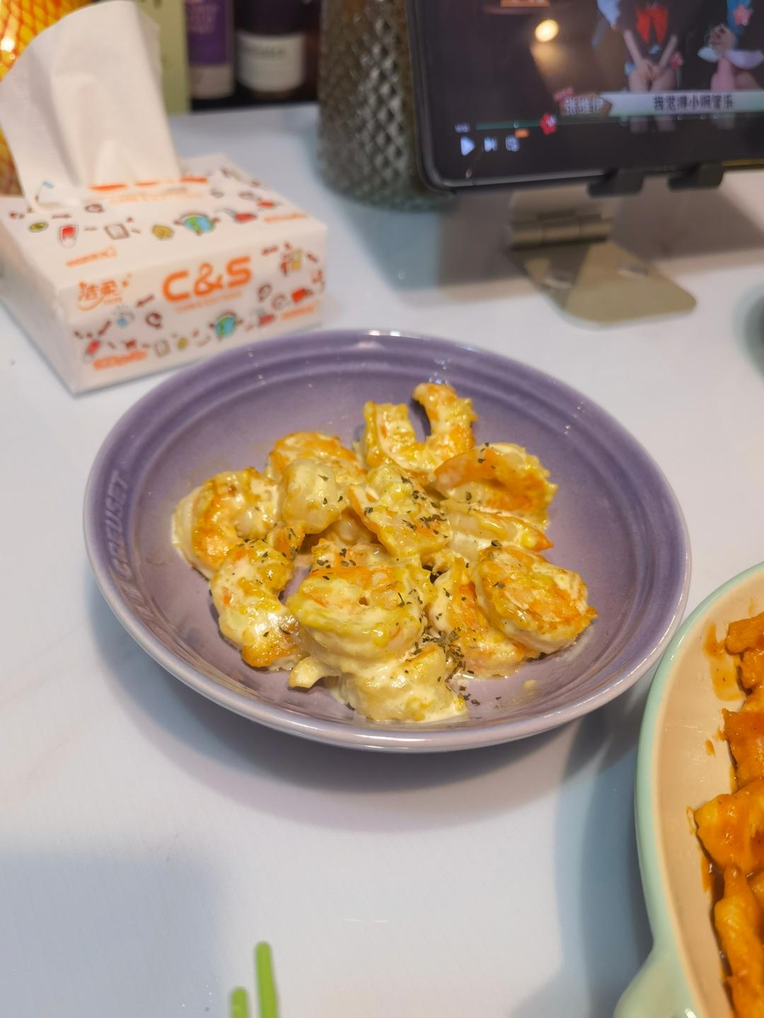 不油炸的芥末虾球