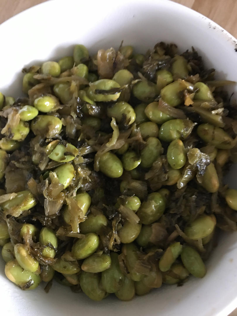 qq美食日记做的抱腌菜炒毛豆