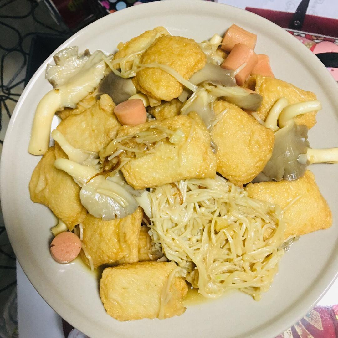 杏鲍菇炒火腿鱼豆腐