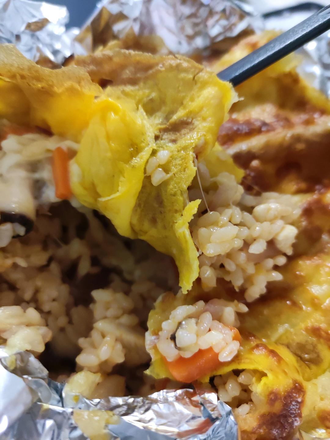 空气炸锅版番茄猪肉培根芝士焗饭