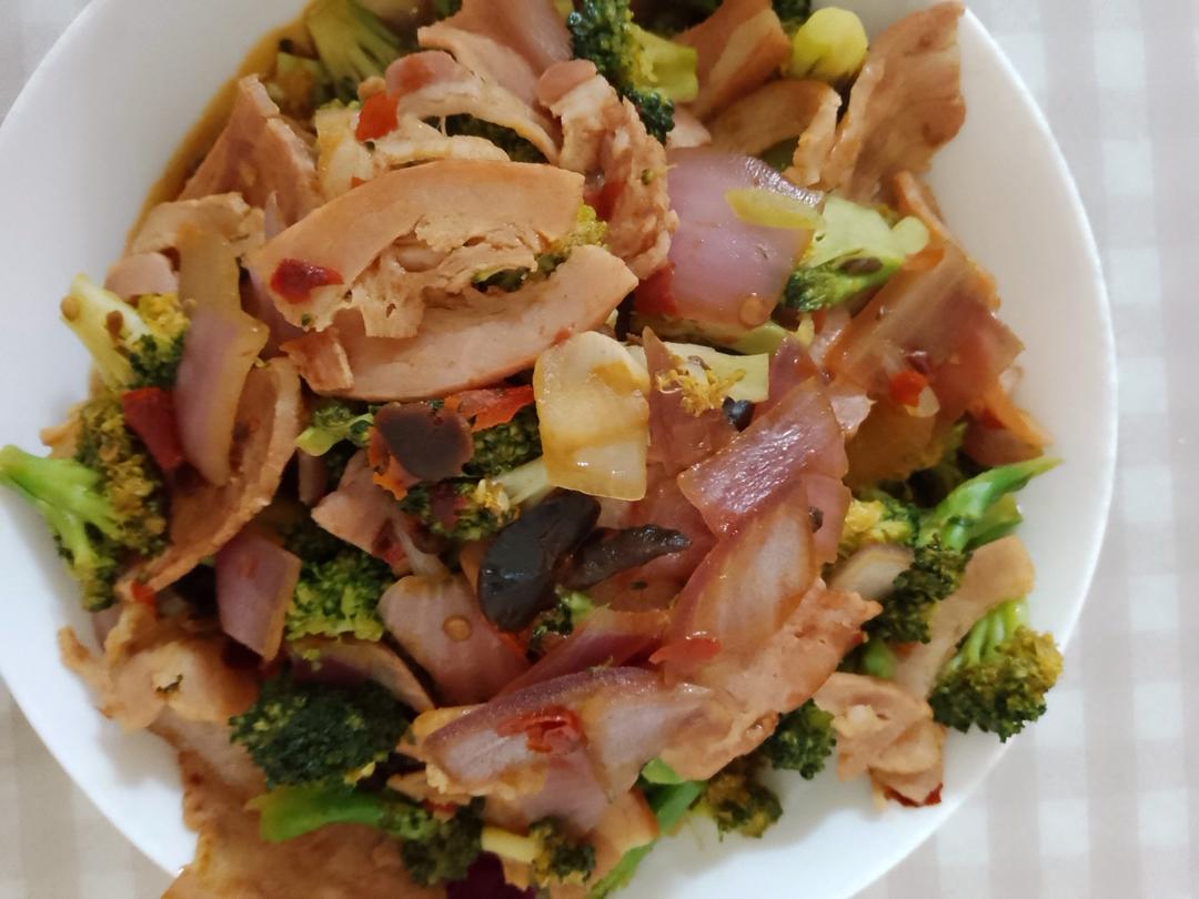 西兰花香菇炒培根