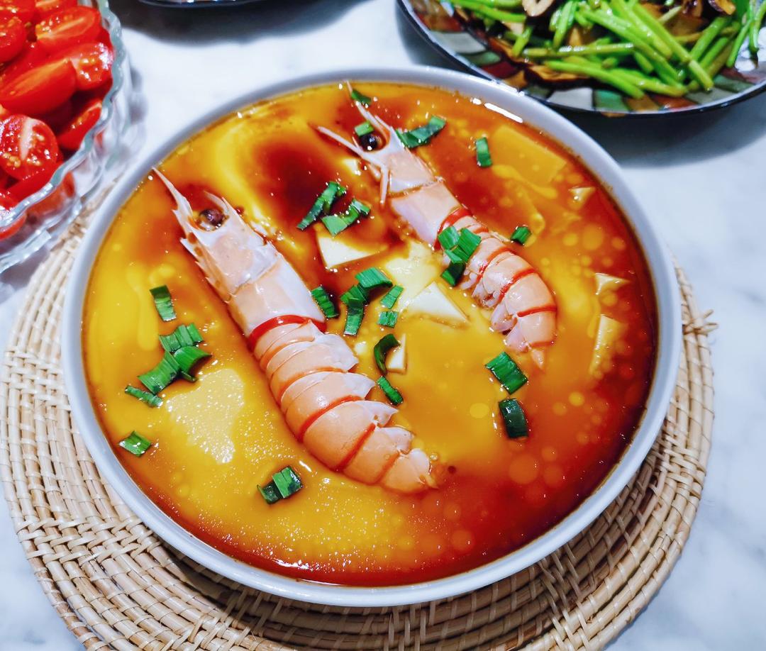 虾仁豆腐蒸水蛋