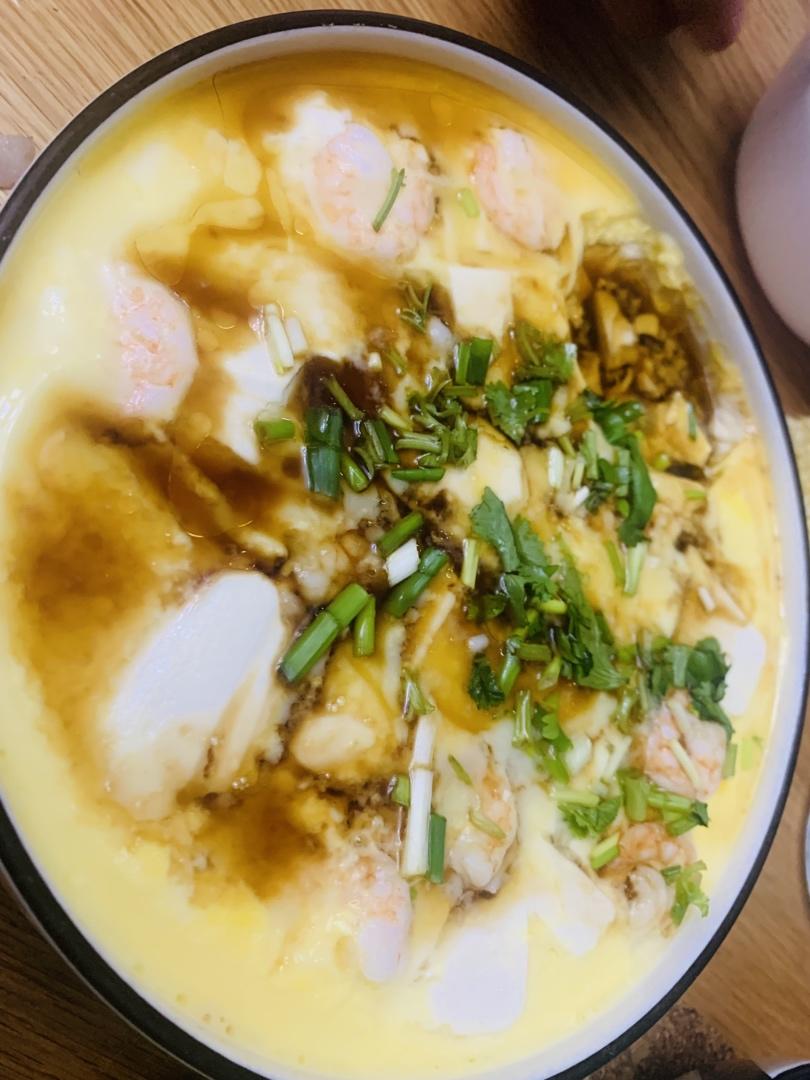 美味的虾仁豆腐鸡蛋羹