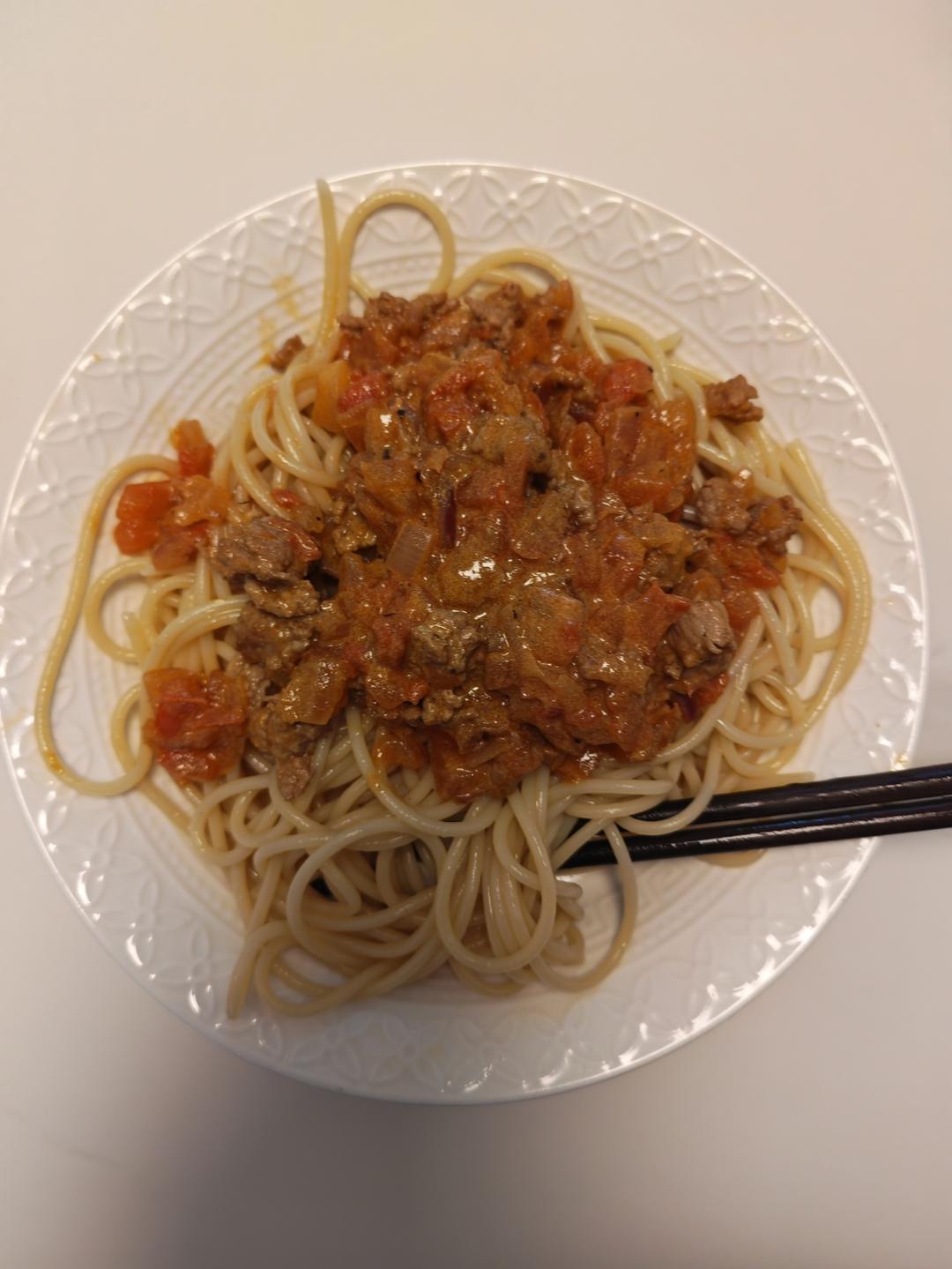 （完胜必胜客的）番茄肉酱意大利面～
