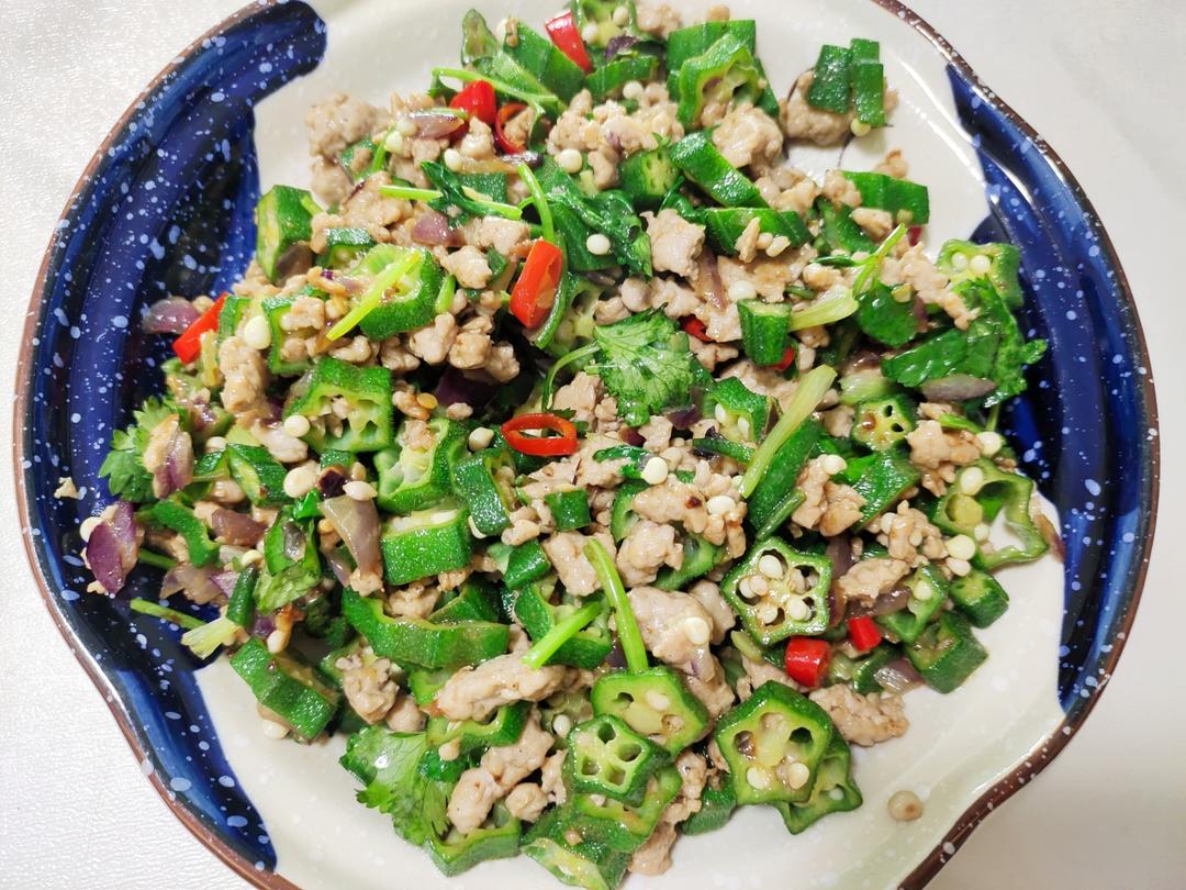 秋葵炒肉沫（酸辣）——健康低卡家常菜