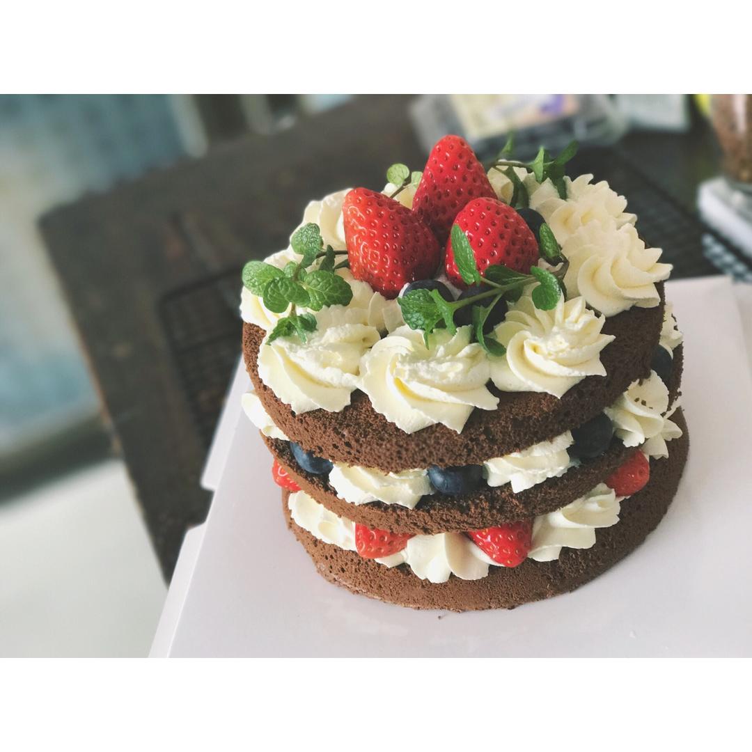 草莓的圆舞曲-巧克力裸蛋糕