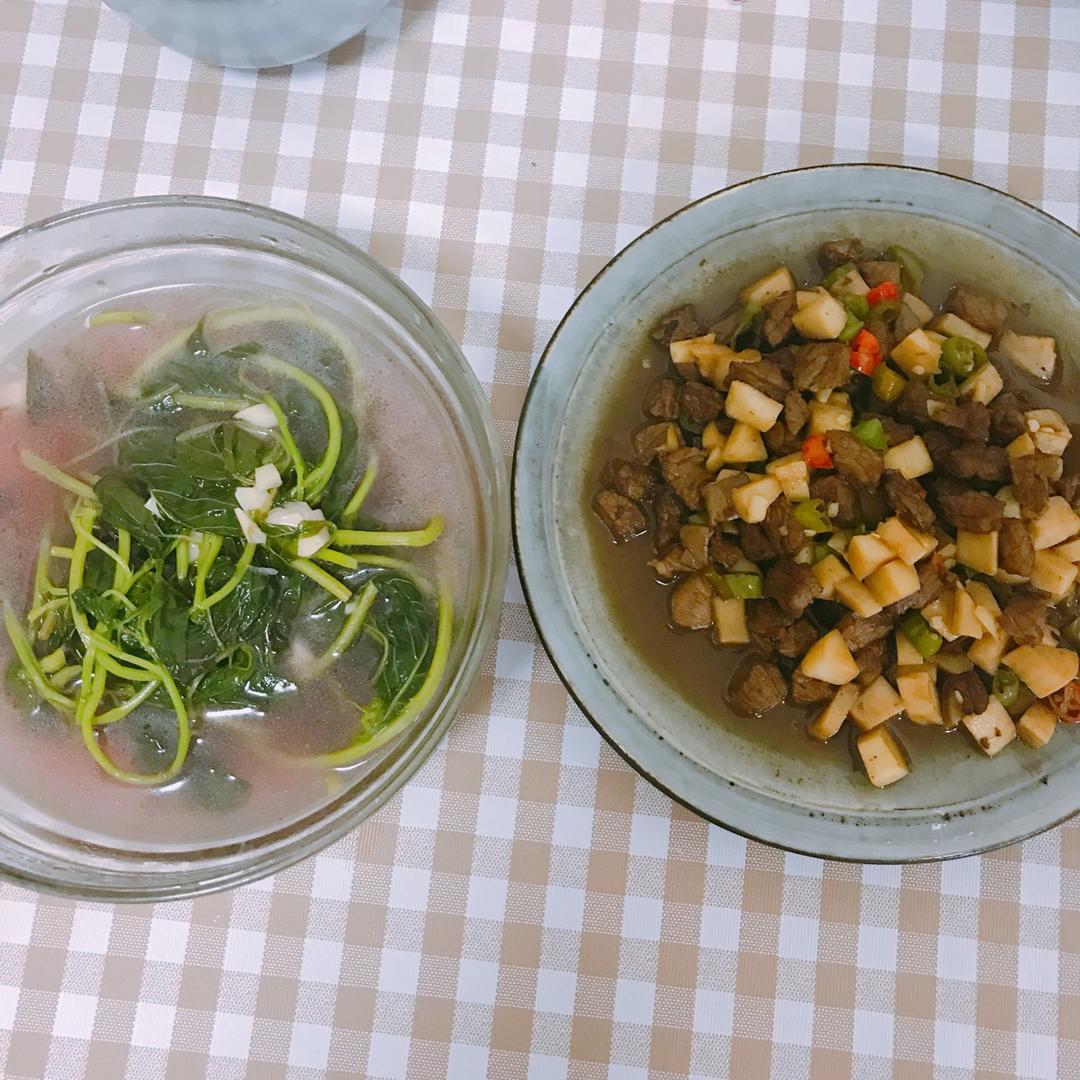 家常菜~杏鲍菇烧牛肉粒