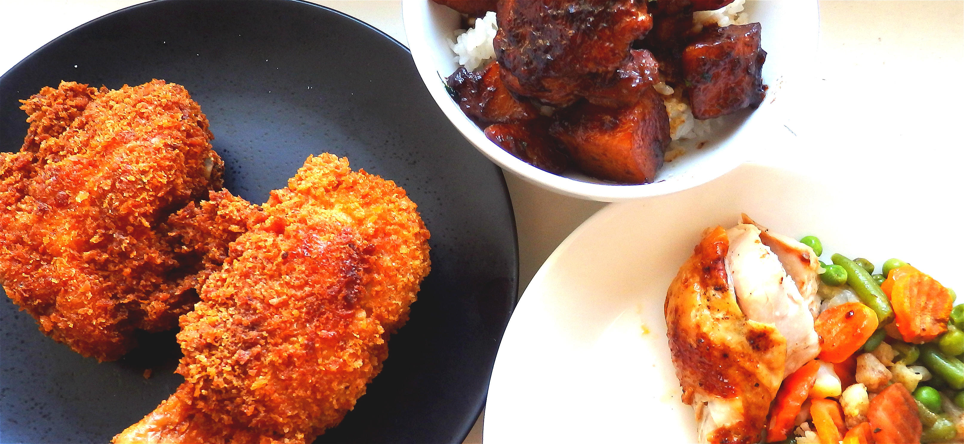鸡腿三吃：土豆红烧鸡，蔬菜烤鸡，炸鸡的做法