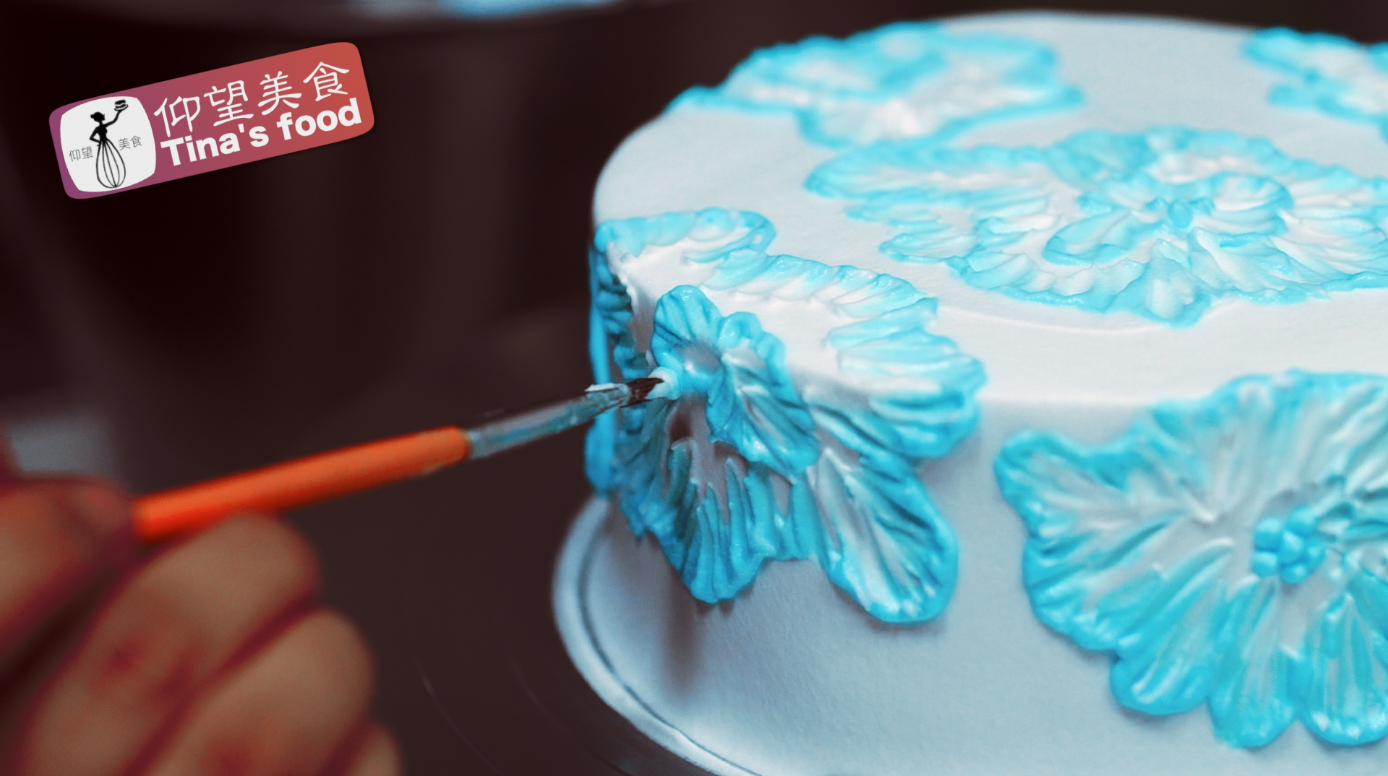 视频-奶油生日蛋糕手绘刺绣蛋糕裱花装饰001 【仰望美食】