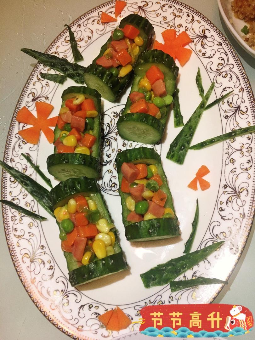 最美年夜饭-🎋翠竹报春节节高🥒（黄瓜玉米火腿鸡丁沙拉）