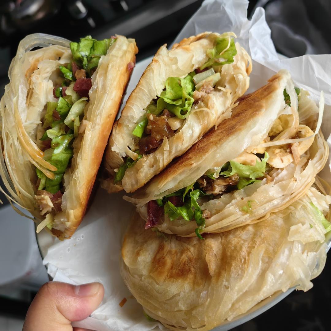 香到流口水‼️手抓饼鸡腿肉夹馍🥙好吃绝了