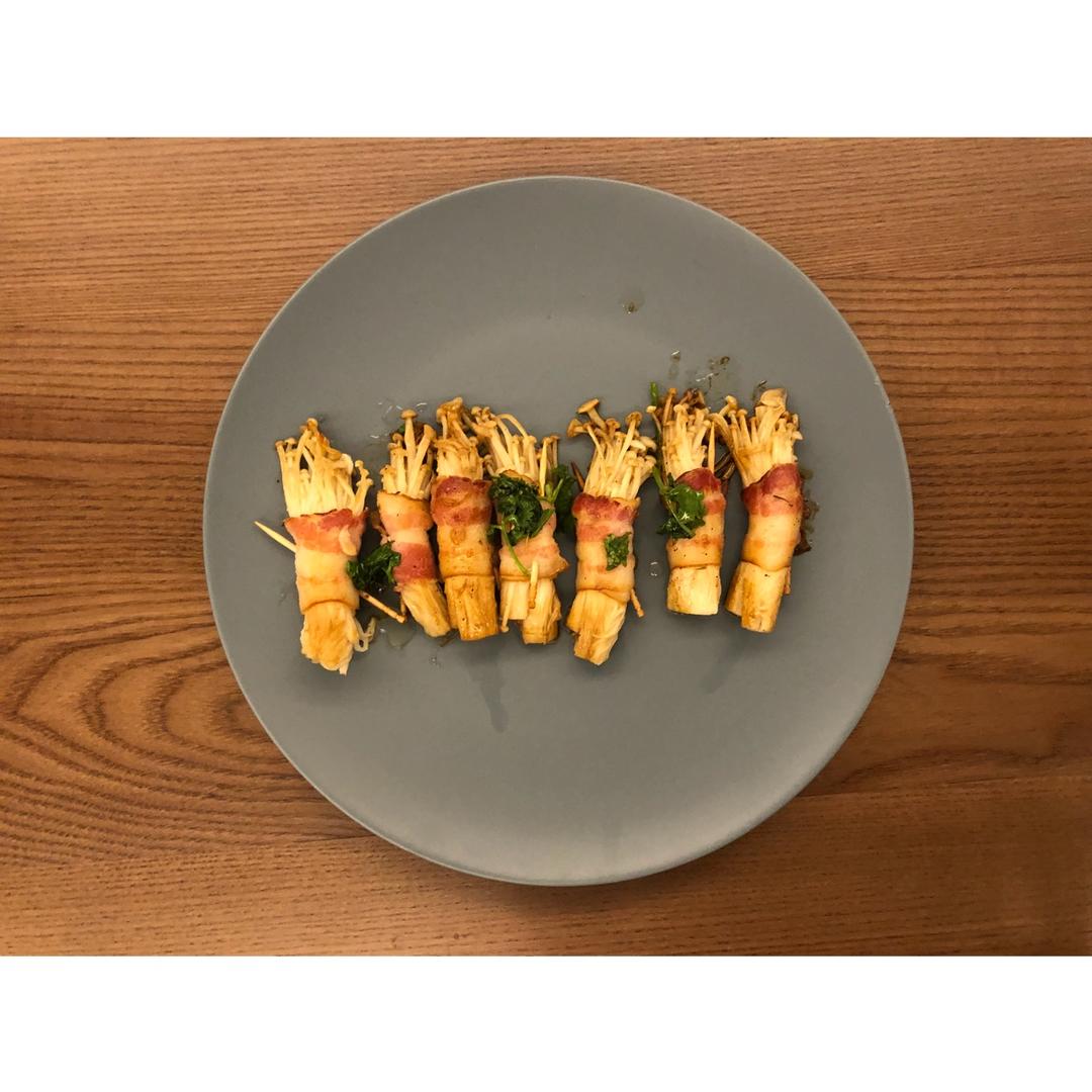 香煎培根金针菇卷