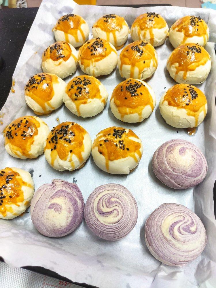 蛋黄酥~紫薯、抹茶、原味~花好月圆，中秋快乐~内附一次做六色蛋黄酥方法~