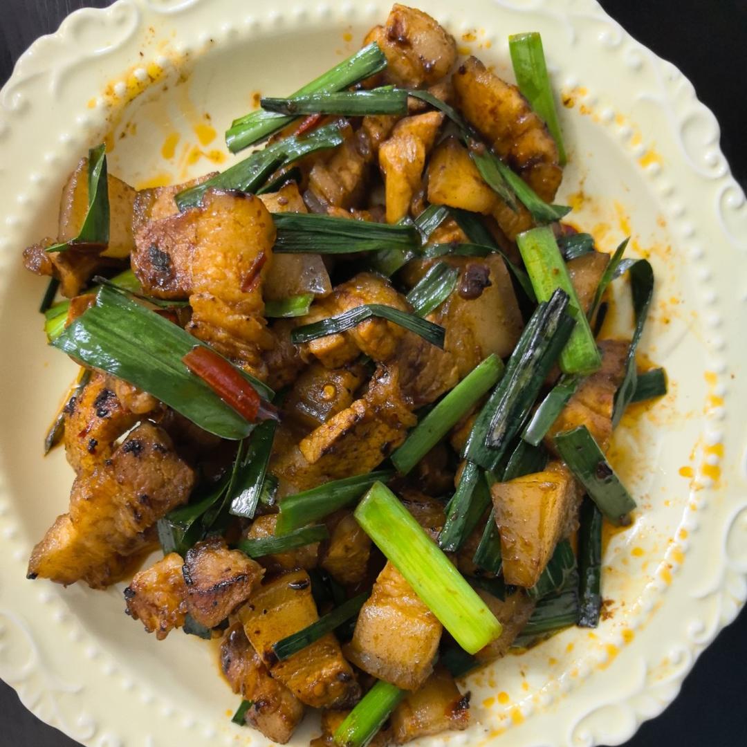 老丁的私房菜-蒜苗回锅肉