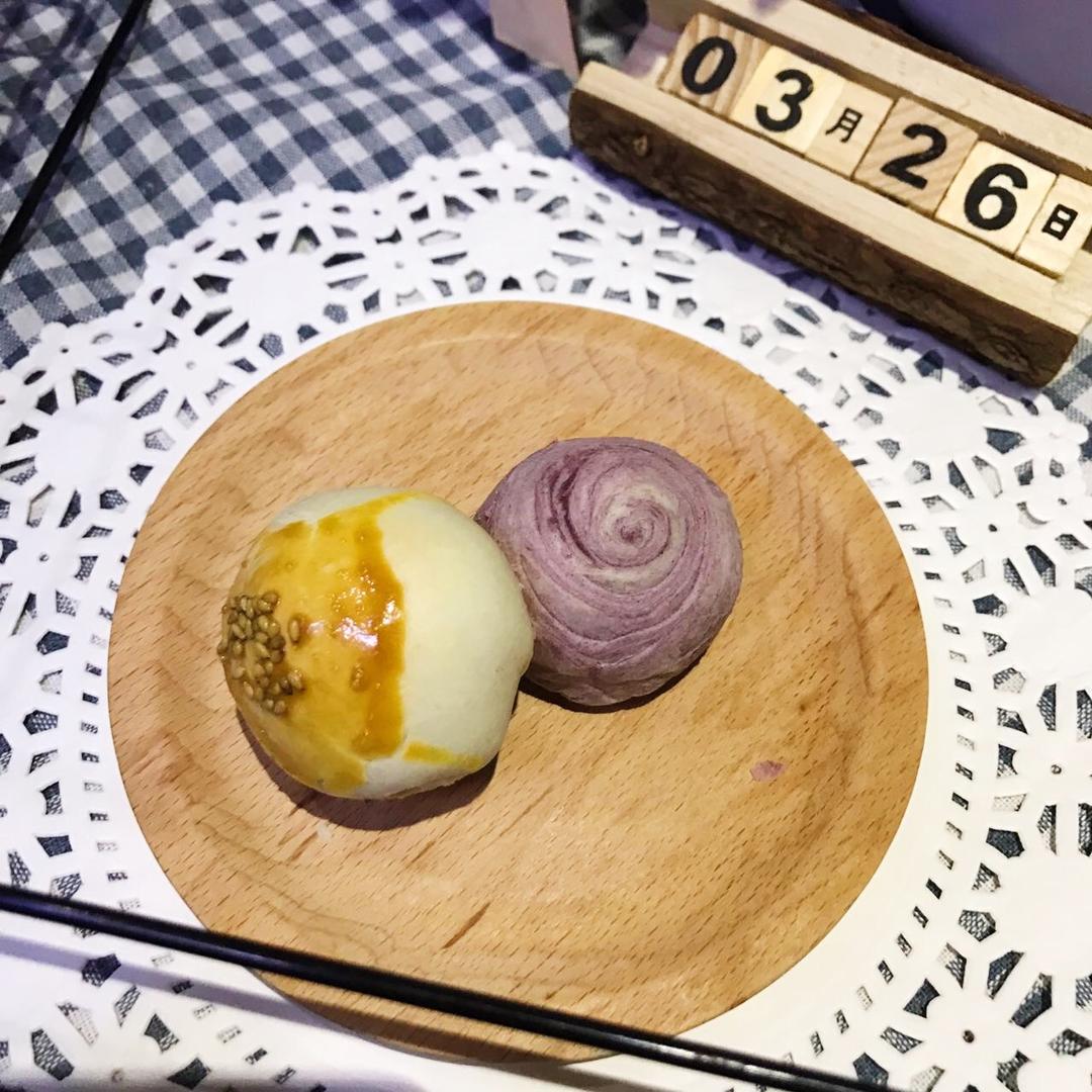 蛋黄酥~紫薯、抹茶、原味~花好月圆，中秋快乐~内附一次做六色蛋黄酥方法~