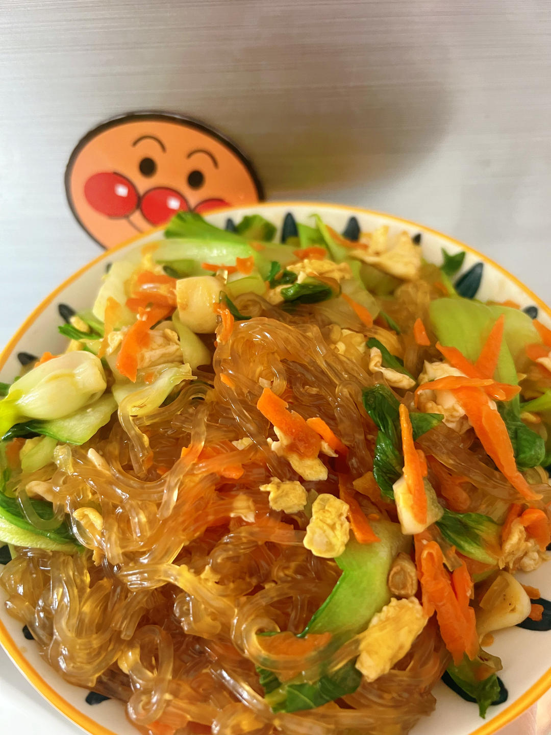 油菜粉丝炒鸡蛋