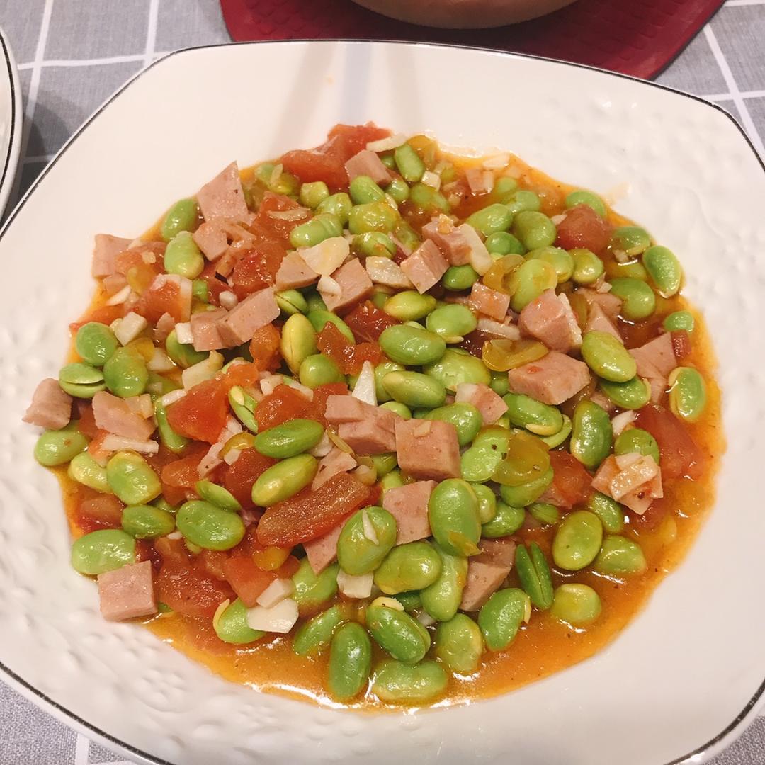 肉末番茄烧毛豆