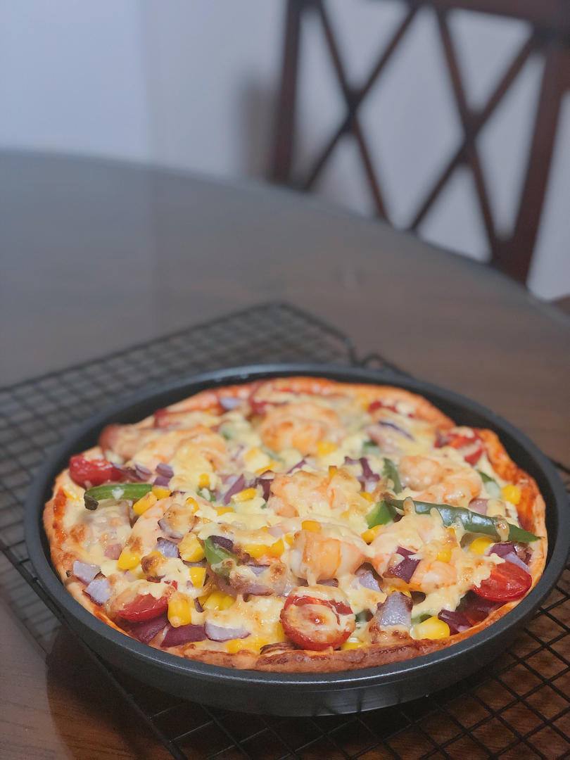 鲜虾🍤培根披萨🍕“内附敲好吃的饼皮做法”
