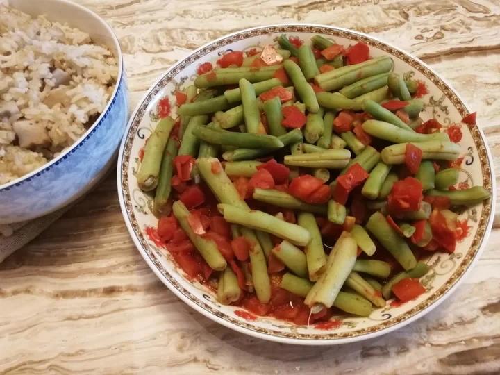 西红柿炖豆角（无油菜）