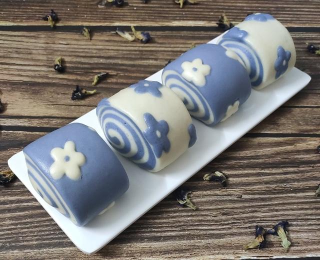 蝶豆花奶香双色馒头的做法