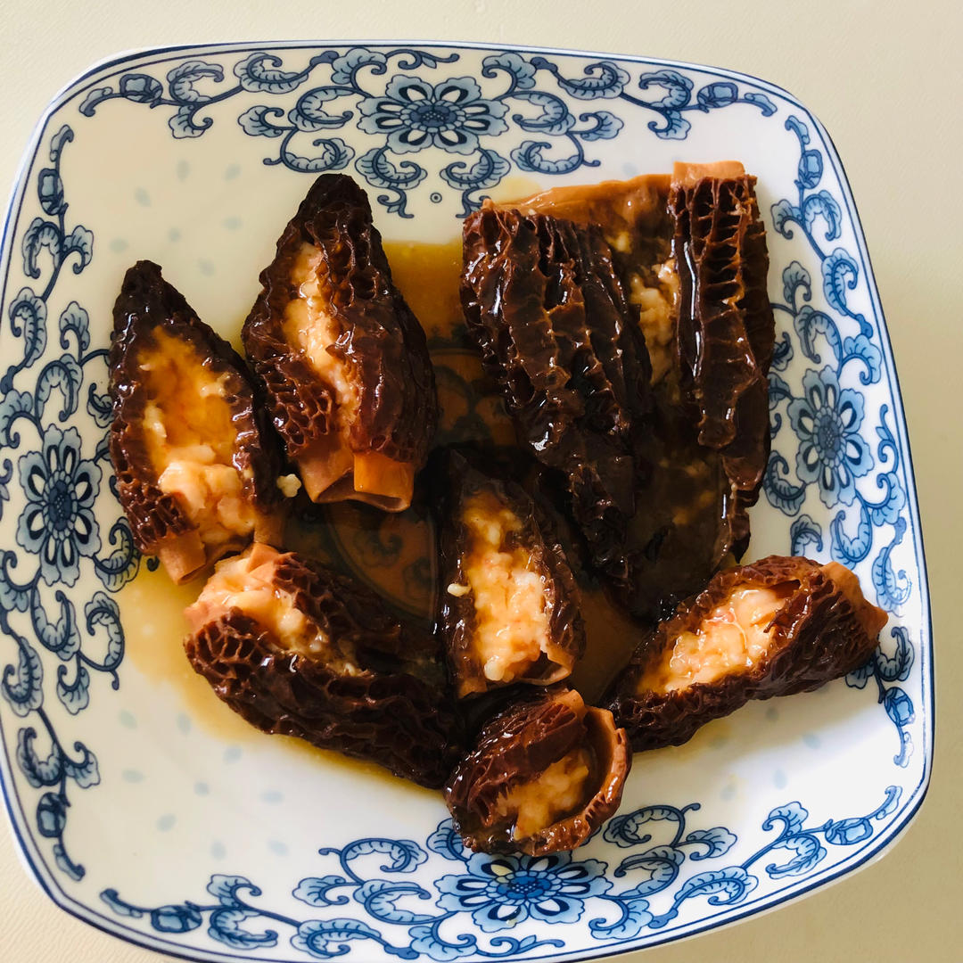 好吃到喊妈的美味，羊肚菌酿虾