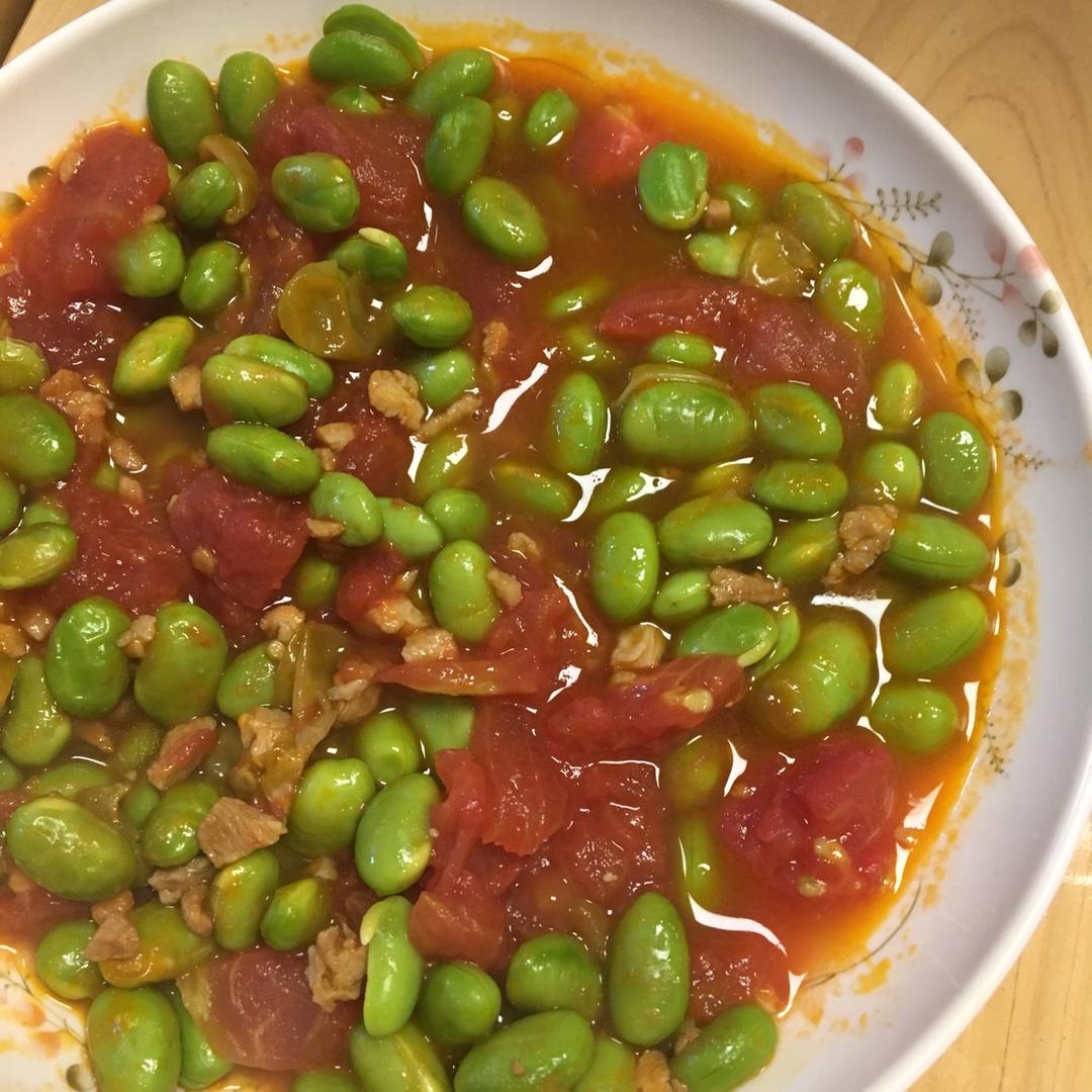 肉末番茄烧毛豆