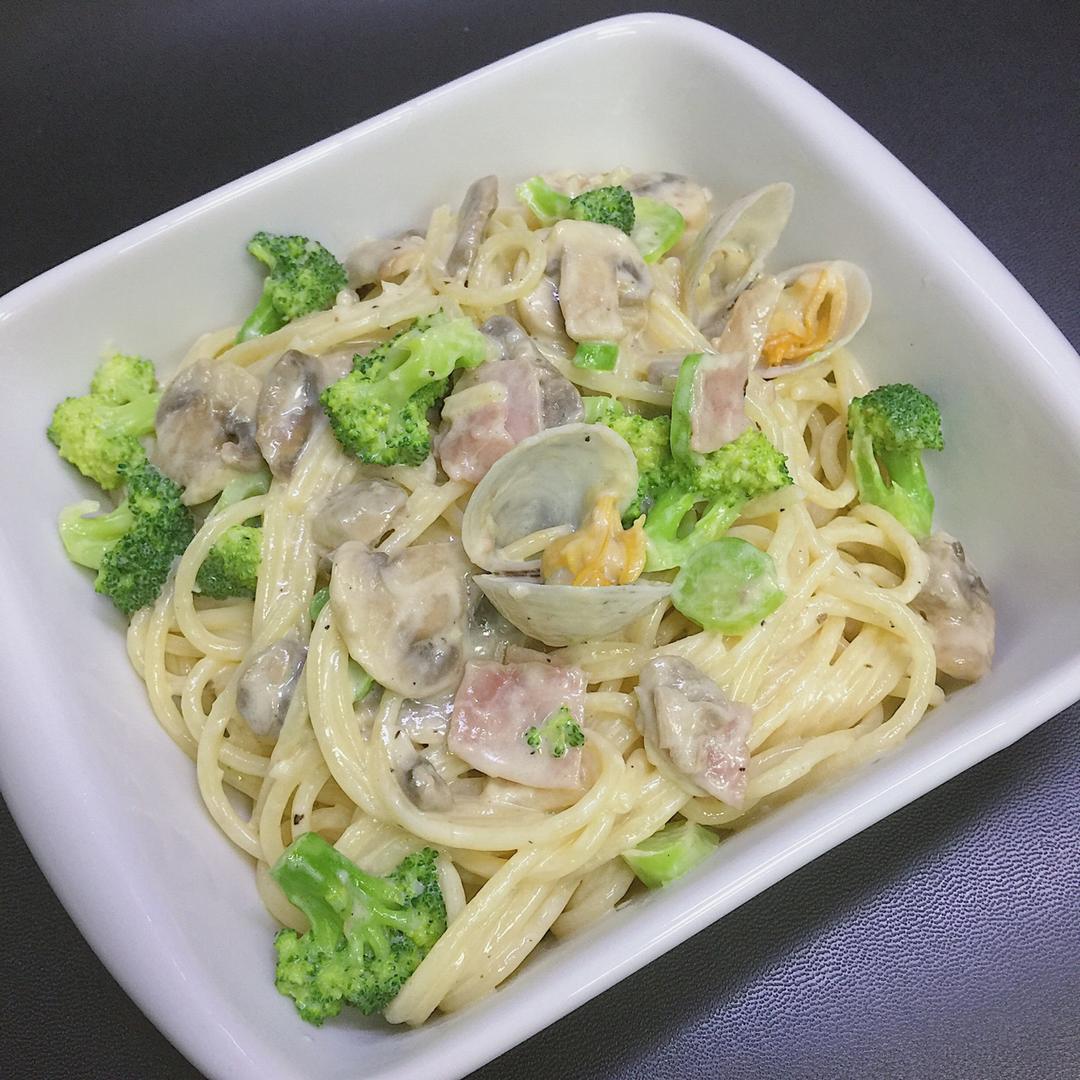 白蘑菇奶油培根意面