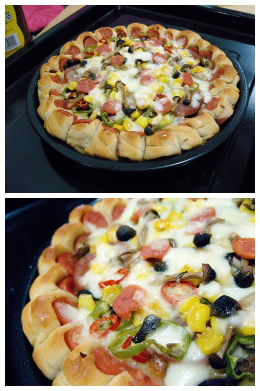 蘑菇火腿心花边比萨