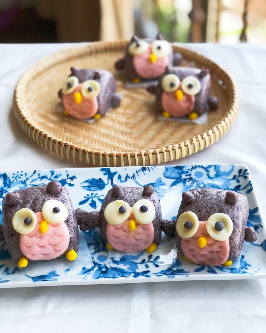 卡通刀切馒头系列之——猫头鹰奶香黑芝麻馒头