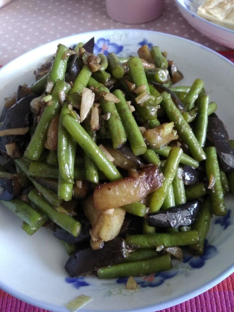 下饭菜茄子炒豆角（少油版）