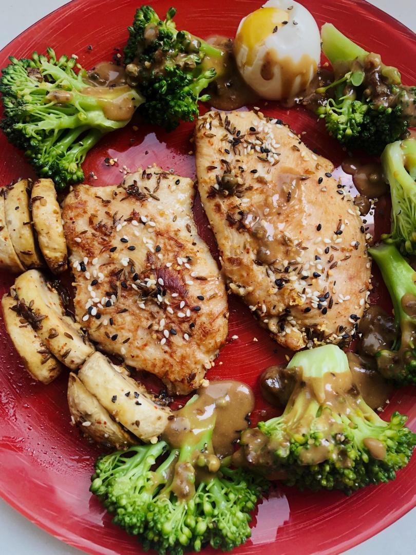 鸡胸肉吃法-无油蘑菇烤鸡胸（快手健身餐）