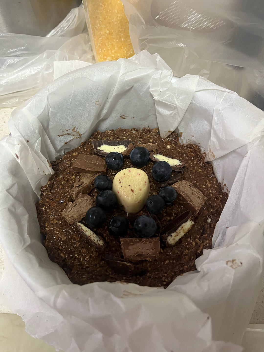 无糖无油，轻甜黑巧蓝莓燕麦蛋糕