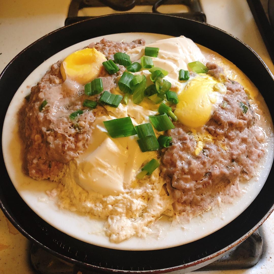 【豆腐肉糜抱蛋】肉饼蒸蛋的豪华做法，零难度！