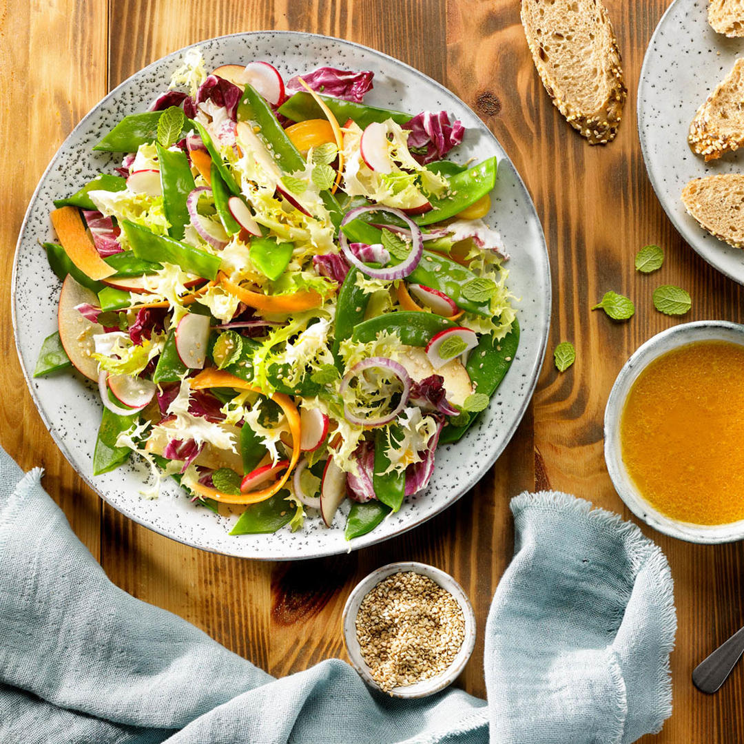 荷兰豆苹果萝卜沙拉配柑橘油醋汁 Ensalada de tirabeques, manzana y rábanos con vinagreta de mandarina的做法