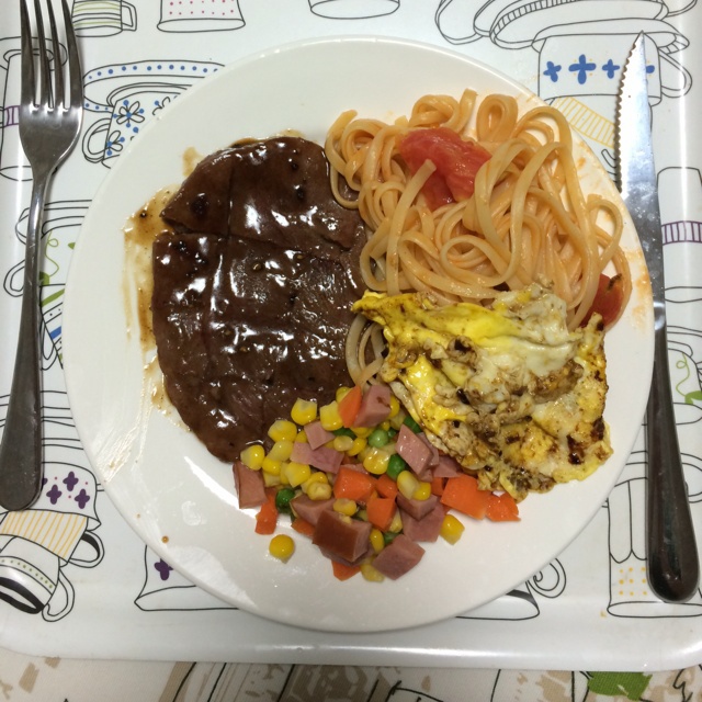 黑椒牛排（配土豆/鸡蛋，意面/蔬菜）