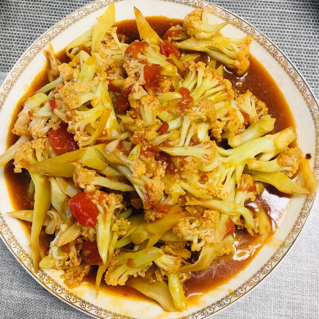家常新手番茄炒花菜