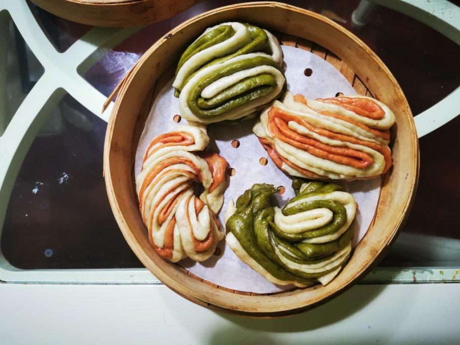 菠菜汁花卷(一次发酵 可甜可咸 )附两种花卷整形视频