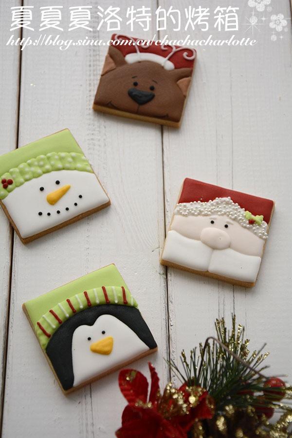 圣诞卡通糖霜饼干--圣诞企鹅和雪人
