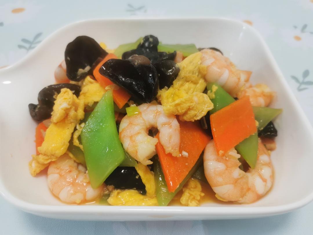 健康低卡家常菜——虾仁莴笋木耳炒蛋【松下分体式饭煲 】