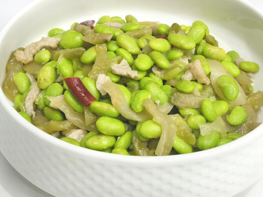 鲜黄豆榨菜炒肉丝的做法