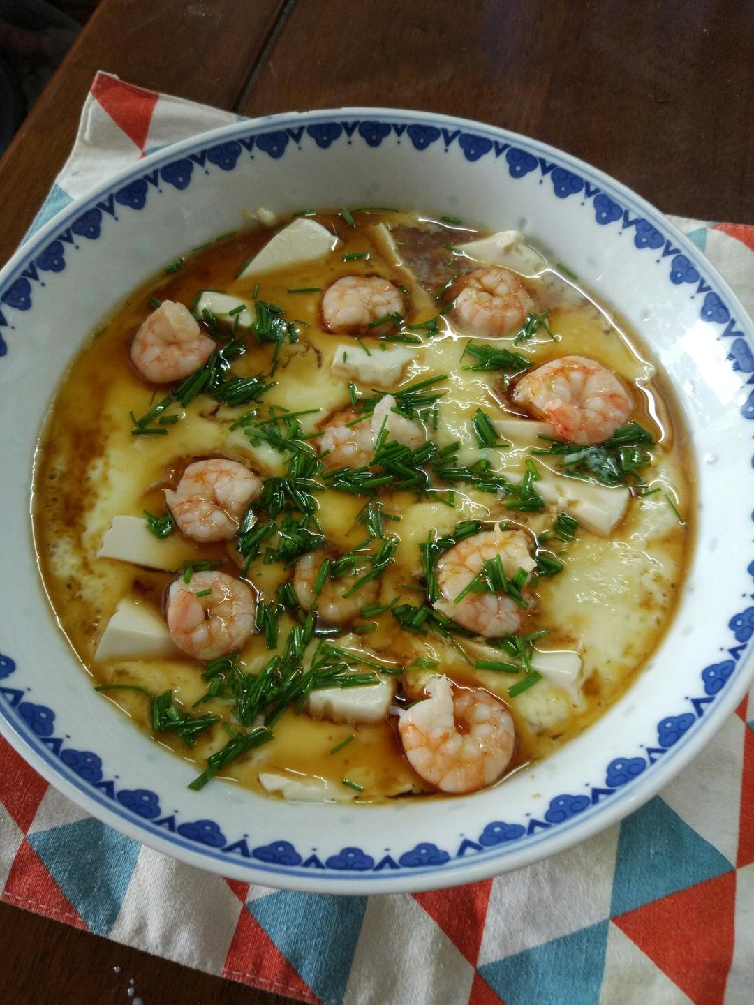 虾仁豆腐蒸水蛋