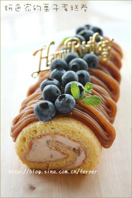 蓝莓饰栗子蛋糕卷的做法
