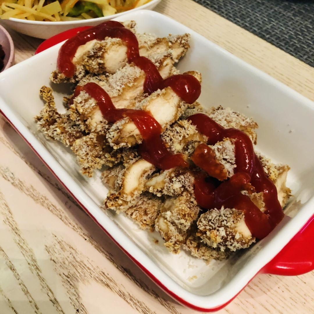 无油烤鸡排（面包糠鸡胸肉）
