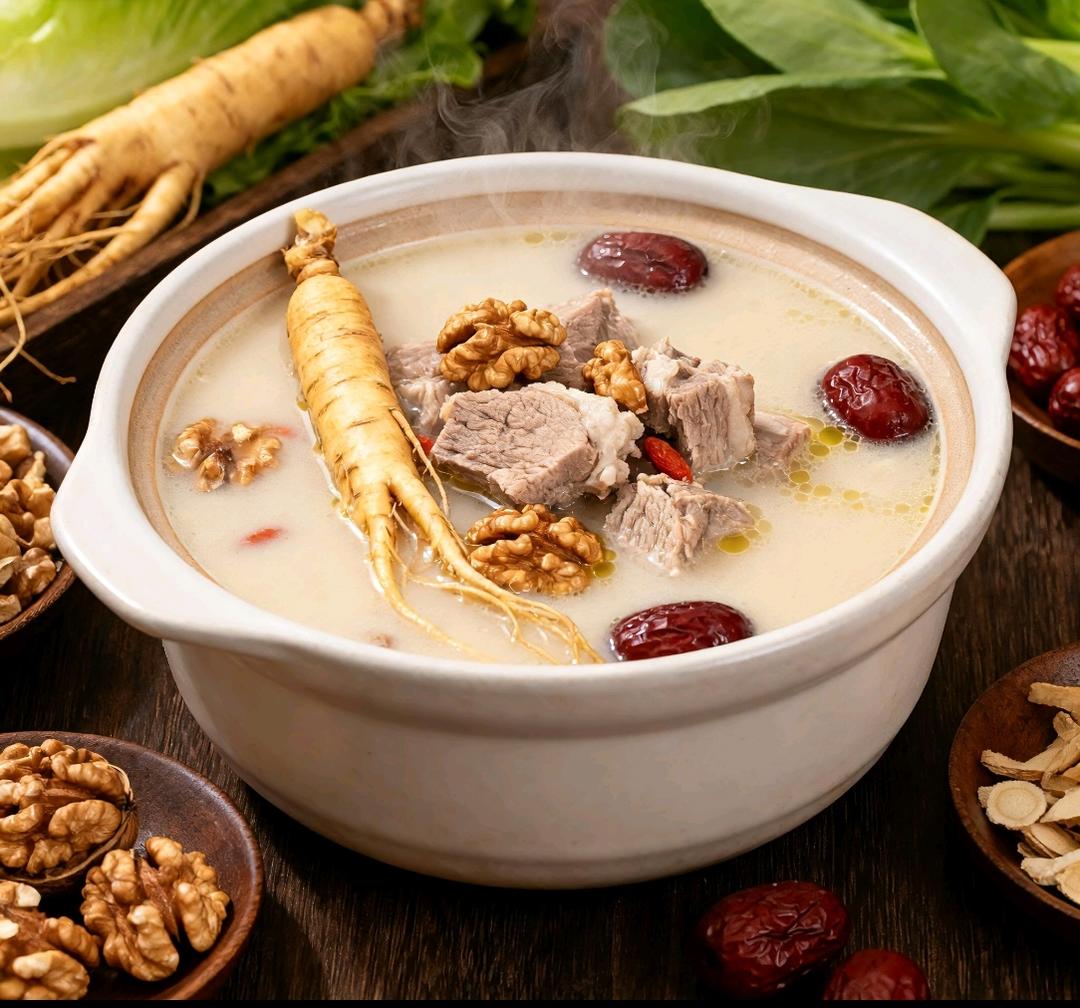 鲜人参核桃红枣瘦肉汤