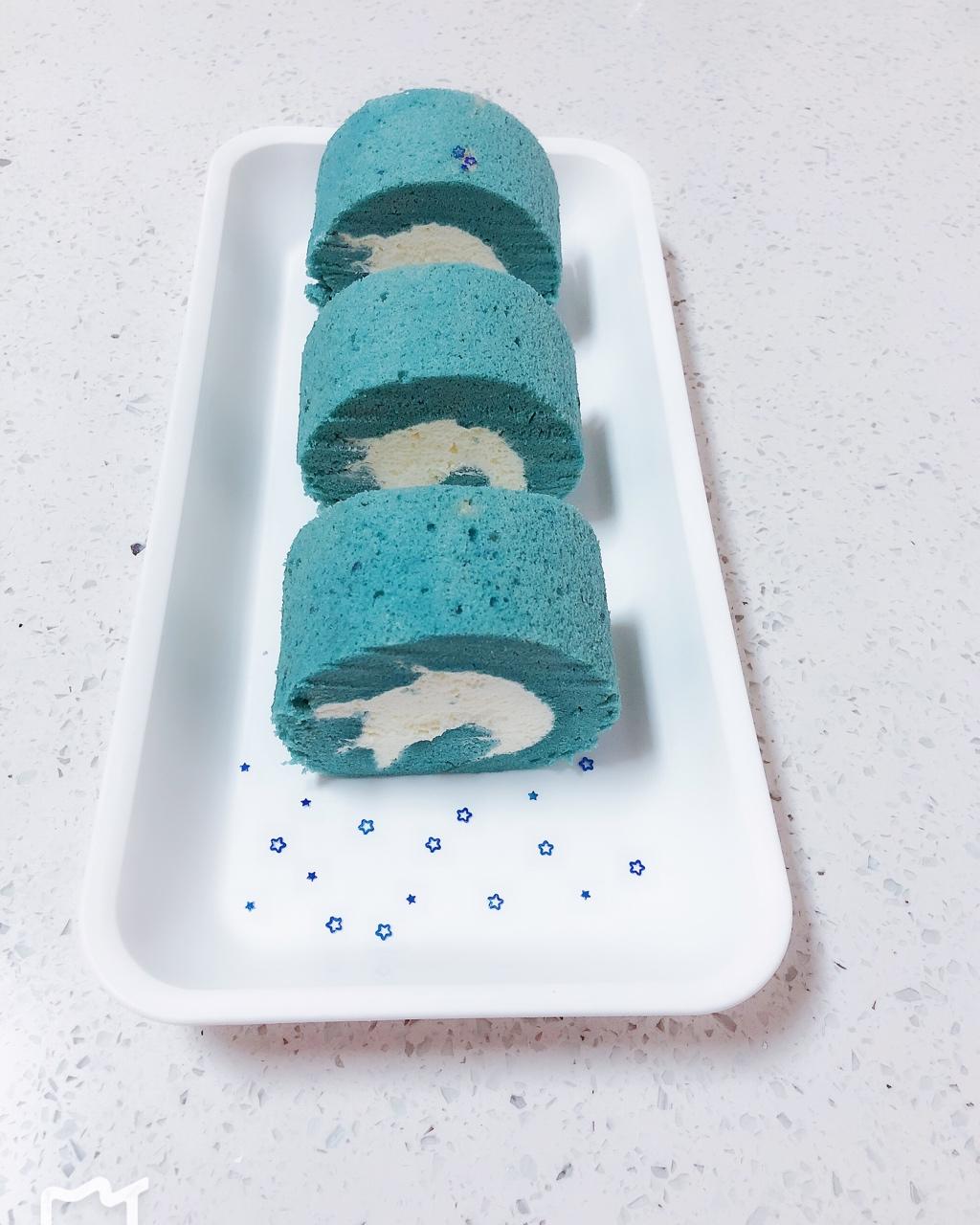 若无的幸福做的蝶豆花奶油蛋糕卷-正反面示范