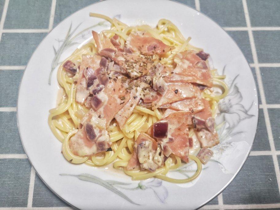 白酱蘑菇培根意面（牛奶版低热量）