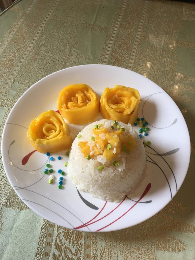 椰浆芒果糯米饭（附芒果玫瑰花做法）