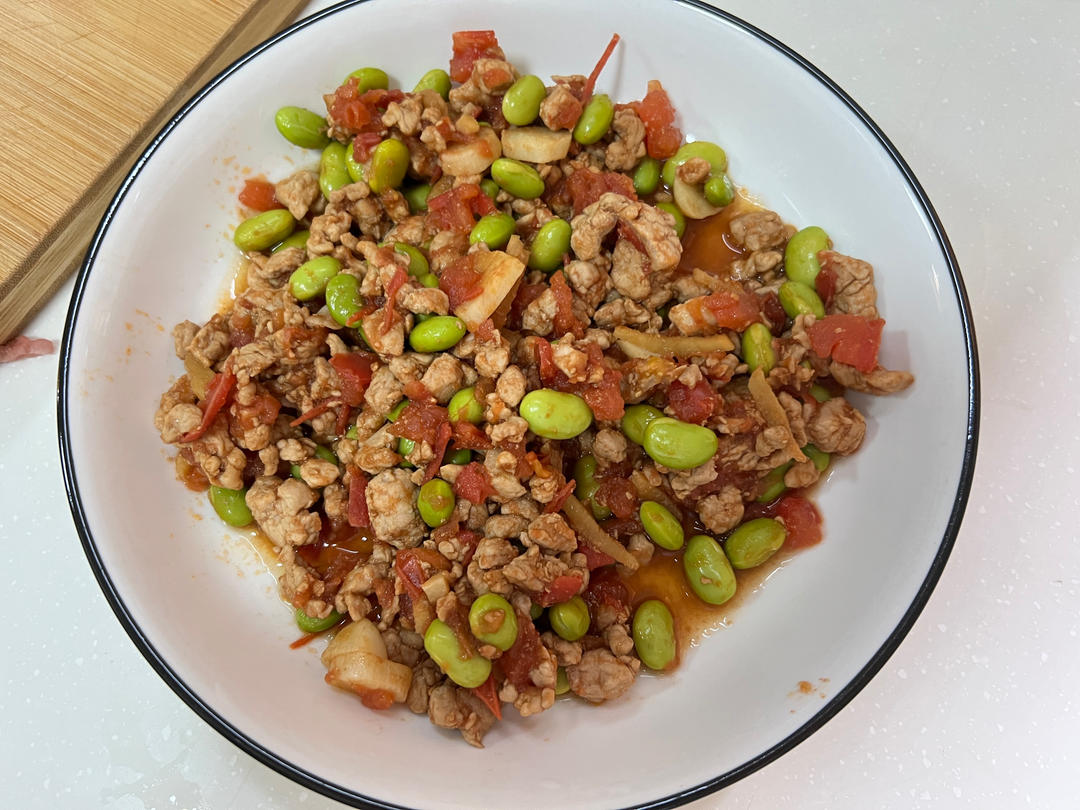 肉末番茄烧毛豆