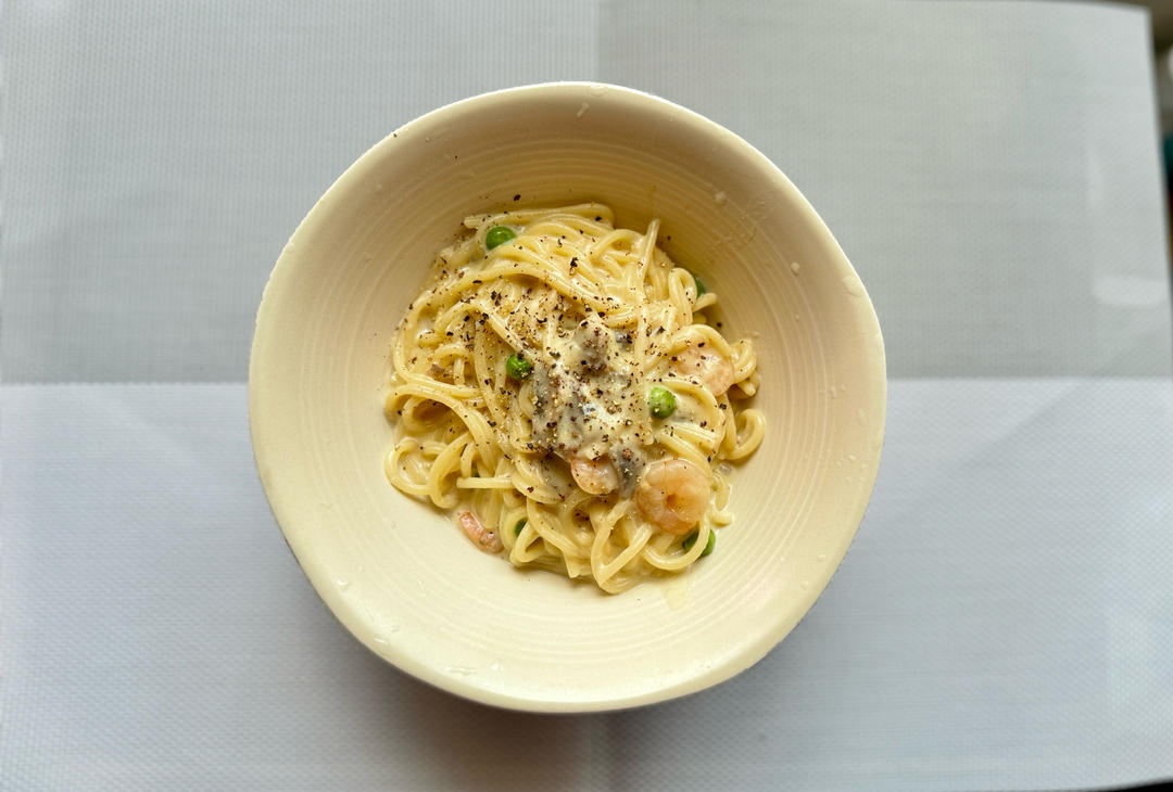 蒜香奶油虾仁意面