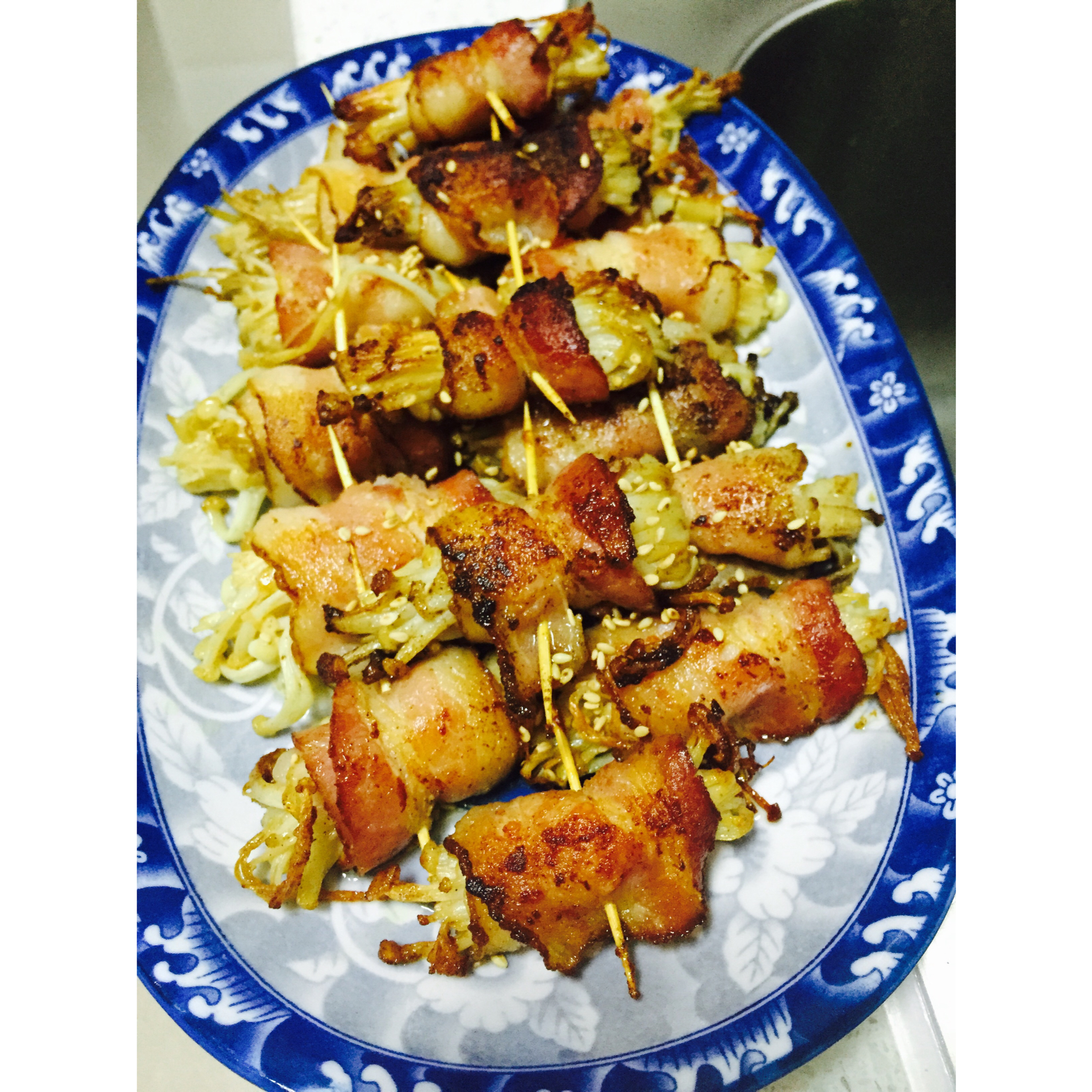 香煎培根金针菇卷